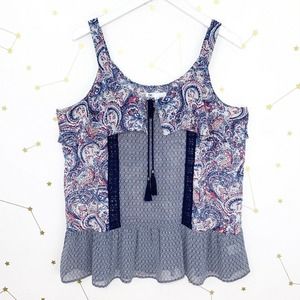 Daniel Rainn • Blue Printed Tassel Tie Tank Top